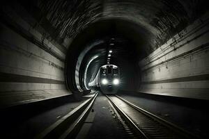 underjordisk tunnelbana tunnlar i smutsig föråldrad skick. neuralt nätverk genererad konst foto