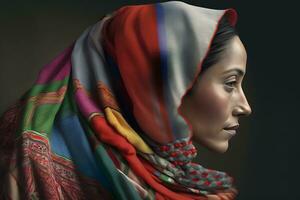 porträtt av en muslim kvinna i profil. neuralt nätverk ai genererad foto