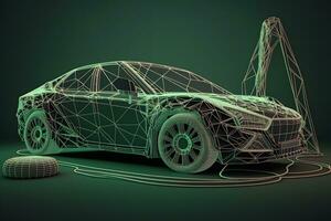elektrisk bil laddning begrepp i grön miljö. neuralt nätverk ai genererad foto