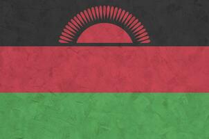 malawi flagga avbildad i ljus måla färger på gammal lättnad putsning vägg. texturerad baner på grov bakgrund foto