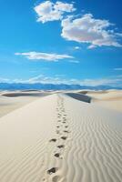 mänsklig fotspår på vit sand. ai generativ foto