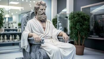 marmor gammal grekisk staty i modern skönhet salong har frisyr foto