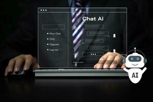 chatbot konversation ai artificiell intelligens teknologi uppkopplad kund tjänst.digital chatbot, robot Ansökan, openai generera. trogen teknologi.virtuell assistent på internet. foto