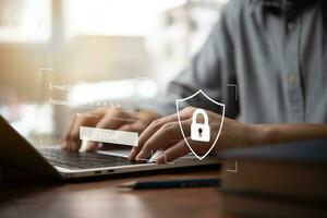 Cybersäkerhet teknologi på hemsida för data skydd. Användarnamn och Lösenord begrepp för uppkopplad Integritet och information säkerhet foto