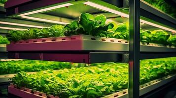 vertikal jordbruk hydroponics. generativ ai foto