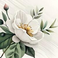vattenfärg blommig illustration bukett vit blommor reste sig pion grön generativ ai foto