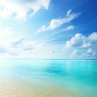 skön tropisk strand med blå himmel och vit moln abstrakt textur bakgrund. kopia Plats av sommar semester och Semester generativ ai foto