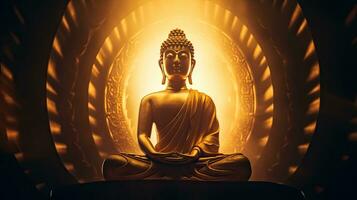 gyllene buddha staty med stänk av ljus , buddha staty Begagnade som amuletter av buddhism religion foto