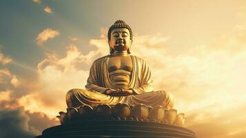 gyllene buddha staty med stänk av ljus , buddha staty Begagnade som amuletter av buddhism religion foto