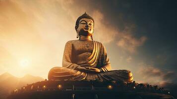 gyllene buddha staty med stänk av ljus , buddha staty Begagnade som amuletter av buddhism religion foto