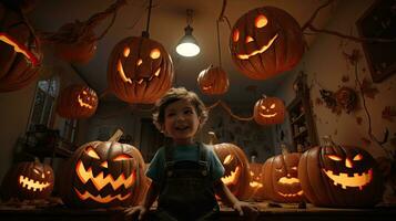 grupp av barn klädd upp för halloween, 3 barn har roligt på halloween foto