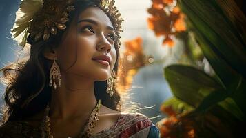 skön ung balinesisk kvinna i traditionell Kläder foto