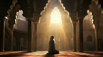 religiös muslim kvinna bön- i en kyrka foto