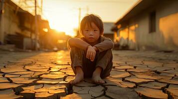 asiatisk barn levande i fattigdom och torka foto