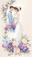 bröllop par med blomma vattenfärg bakgrund foto