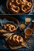 oktoberfest arrangemang med utsökt pretzel och öl festival foto