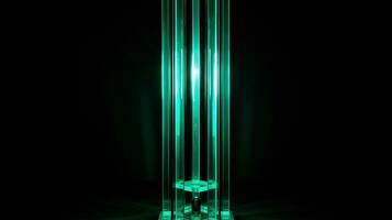 aqua grön neon vertikal lampa på svart bakgrund generativ ai foto