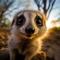 närbild Foto av meerkat ansikte generativ ai