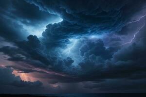 stormig himmel bakgrund, åskväder bakgrund, åskväder tapet, regnig himmel, storm moln, ai generativ foto