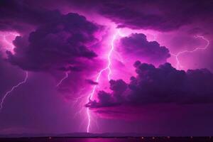 åskväder himmel, rosa åskväder bakgrund, rosa åskväder tapet, rosa stormig himmel bakgrund, regnig himmel, storm moln, ai generativ foto