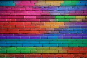 regnbåge tegel vägg bakgrund, regnbåge vägg bakgrund, tegel vägg bakgrund, vägg bakgrund, tegel bakgrund, tegel vägg textur bakgrund, ai generativ foto