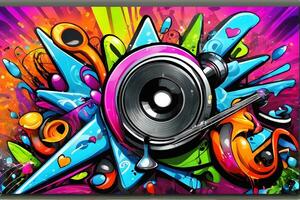 musik graffiti tapet, graffiti bakgrund, musik graffiti mönster, musik graffiti bakgrund, musik graffiti konst, musik graffiti måla, ai generativ foto