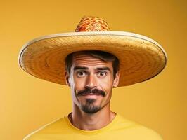 mexikansk man i lekfull utgör på fast bakgrund ai generativ foto