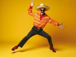 mexikansk man i lekfull utgör på fast bakgrund ai generativ foto