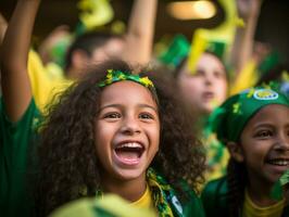 brasiliansk unge firar hans fotboll lag seger ai generativ foto