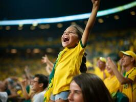 brasiliansk unge firar hans fotboll lag seger ai generativ foto