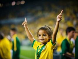 brasiliansk unge firar hans fotboll lag seger ai generativ foto