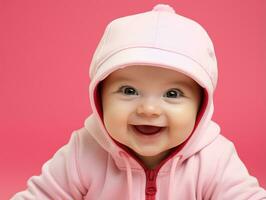förtjusande bebis med vibrerande Kläder i en lekfull utgör ai generativ foto