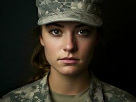 kvinna serverar som en tillägnad och orädd soldat ai generativ foto
