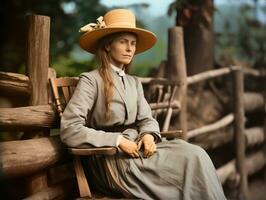 ett färgad gammal fotografera av en kvinna från de tidigt 1900 -talet ai generativ foto