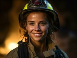 kvinna brandman modigt strider de brand ai generativ foto