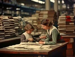 historisk färgad Foto av en barn dagligen arbete i de 1900 -talet ai generativ