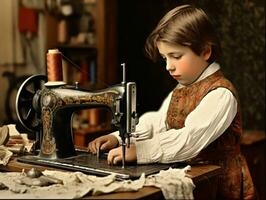 historisk färgad Foto av en barn dagligen arbete i de 1900 -talet ai generativ