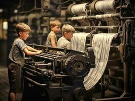 historisk färgad Foto av en barn dagligen arbete i de 1900 -talet ai generativ