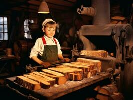 historisk färgad Foto av en barn dagligen arbete i de 1900 -talet ai generativ