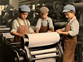 historisk färgad Foto av en barn dagligen arbete i de 1900 -talet ai generativ