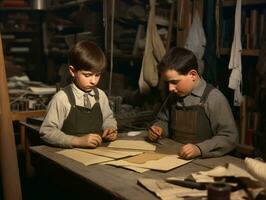 historisk färgad Foto av en barn dagligen arbete i de 1900 -talet ai generativ