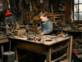 historisk färgad Foto av en barn dagligen arbete i de 1900 -talet ai generativ