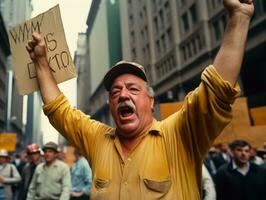 historisk färgad Foto av en man ledande en protest ai generativ