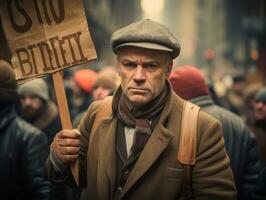 historisk färgad Foto av en man ledande en protest ai generativ