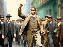 historisk färgad Foto av en man ledande en protest ai generativ