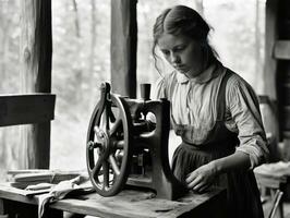 historisk färgad Foto av en kvinnors dagligen arbete i de över ai generativ