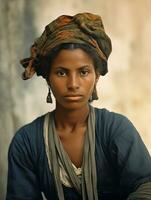 gammal färgad fotografera av en brasiliansk kvinna från de tidigt 1900 -talet ai generativ foto