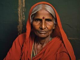 gammal färgad fotografera av en indisk kvinna från de tidigt 1900 -talet ai generativ foto