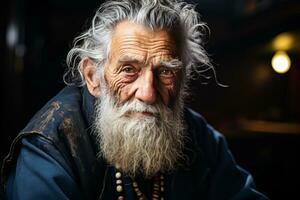 ett gammal man med en lång vit skägg generativ ai foto