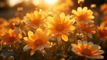 orange blommor med de Sol lysande genom dem generativ ai foto